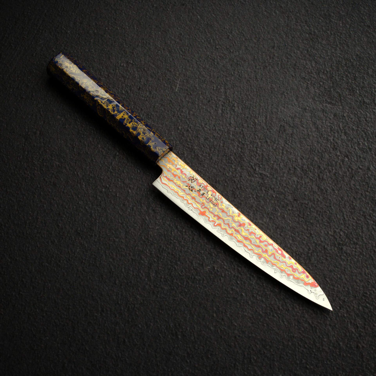 하츠코코로 쿠자쿠 V-Toku 2 페티 150mm 레인보우 다마스커스 마감 퍼플 우루시