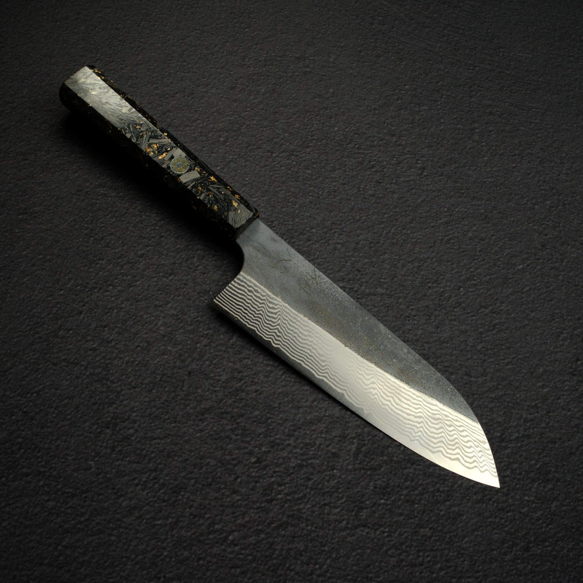 Hatsukokoro Ginsan Kurouchi Damascus Santoku 170mm Carbon Fibre Handle