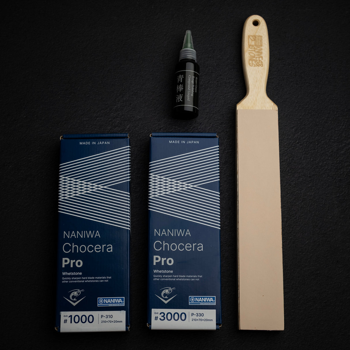 Naniwa Professional 1K / 3K Japanese Whetstones with Leather Strop Bundle