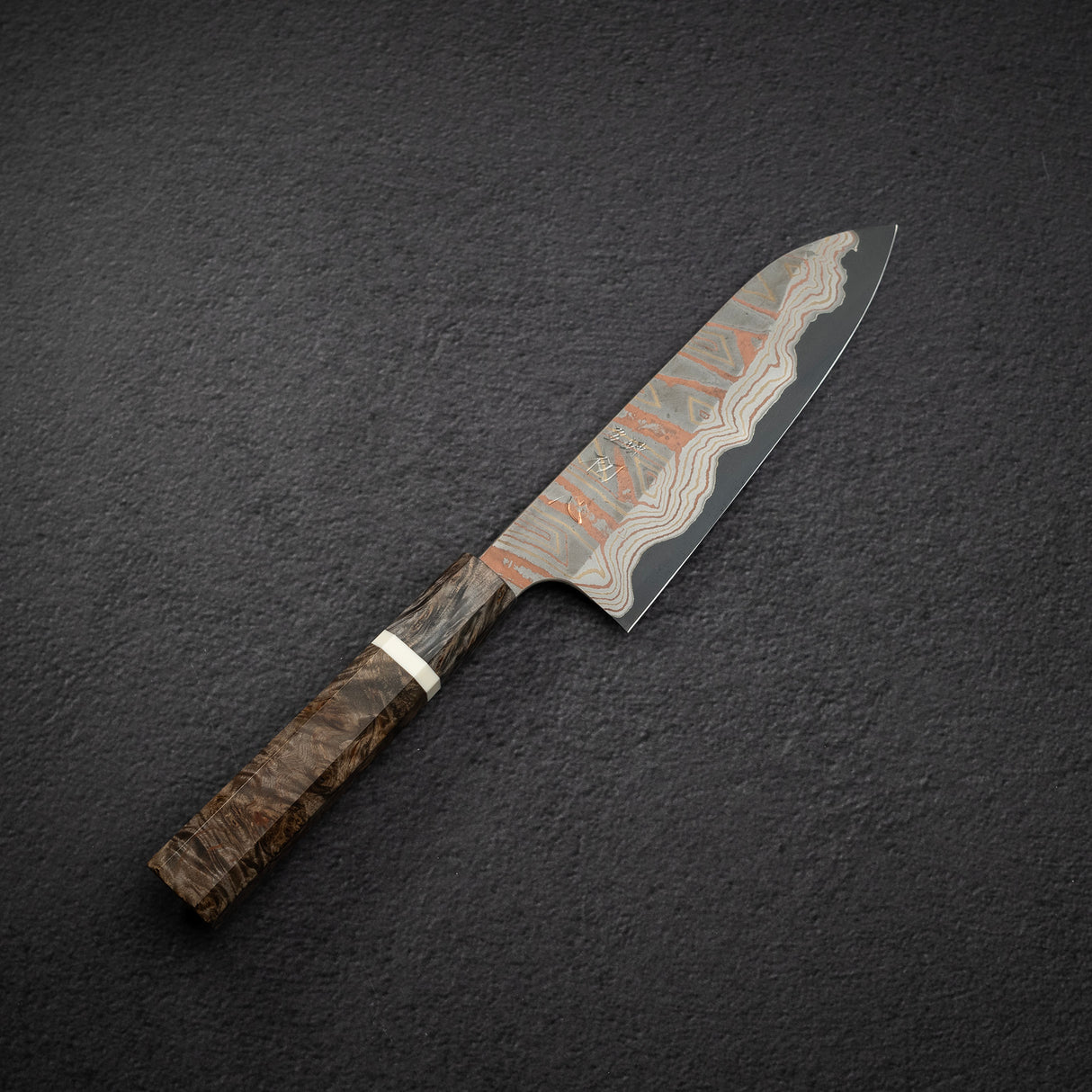 Hatsukokoro x Nigara Irodori Blue 2 Rainbow Damascus Santoku 180mm