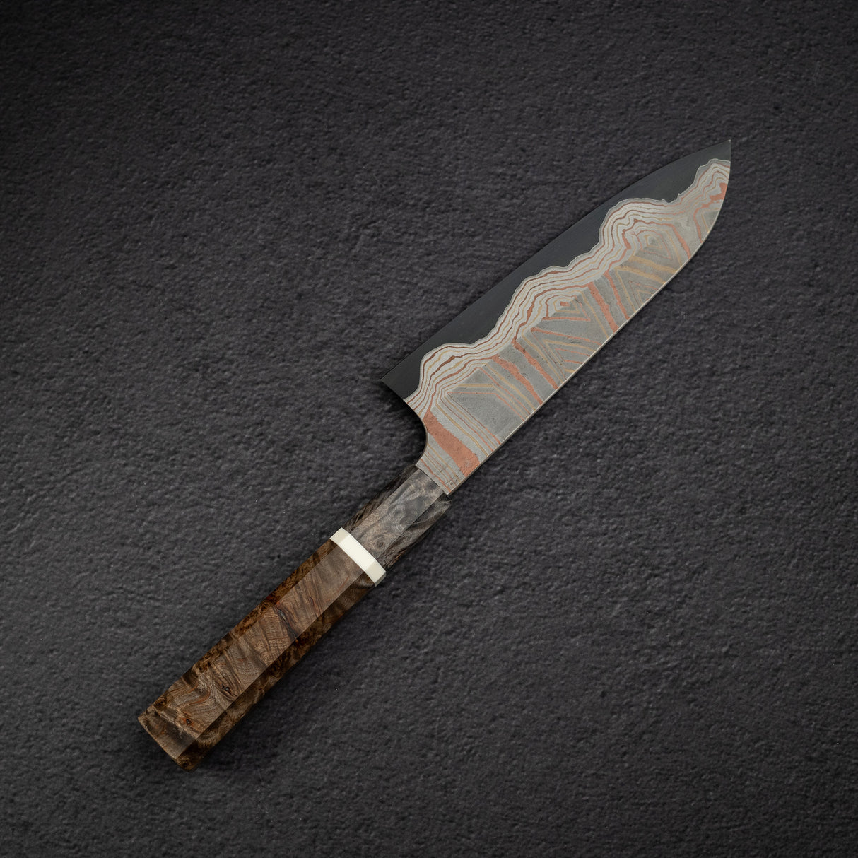 Hatsukokoro x Nigara Irodori Blue 2 Rainbow Damascus Santoku 180mm