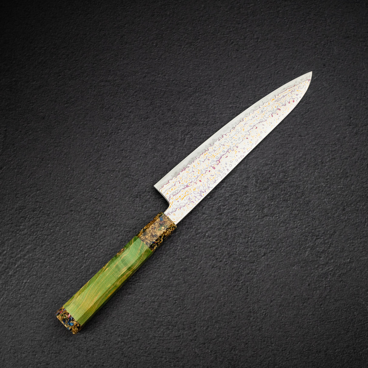 Hatsukokoro Kujaku V-Toku-2 Gyuto 210mm Rainbow Damascus Finish Green