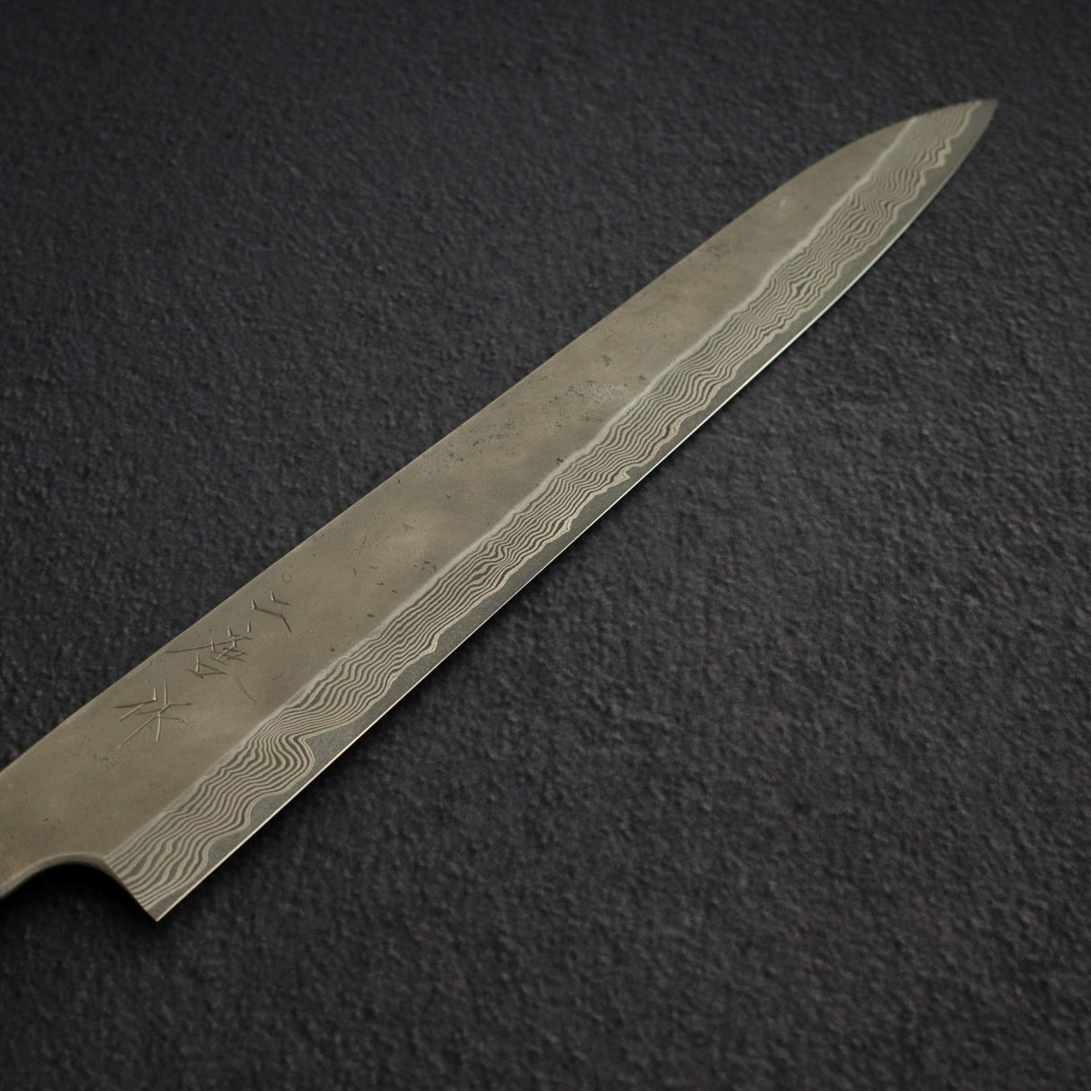 Nigara Ginsan Kurozome Damascus Sujihiki 300mm Triple Spacer Amboyna Handle w Saya