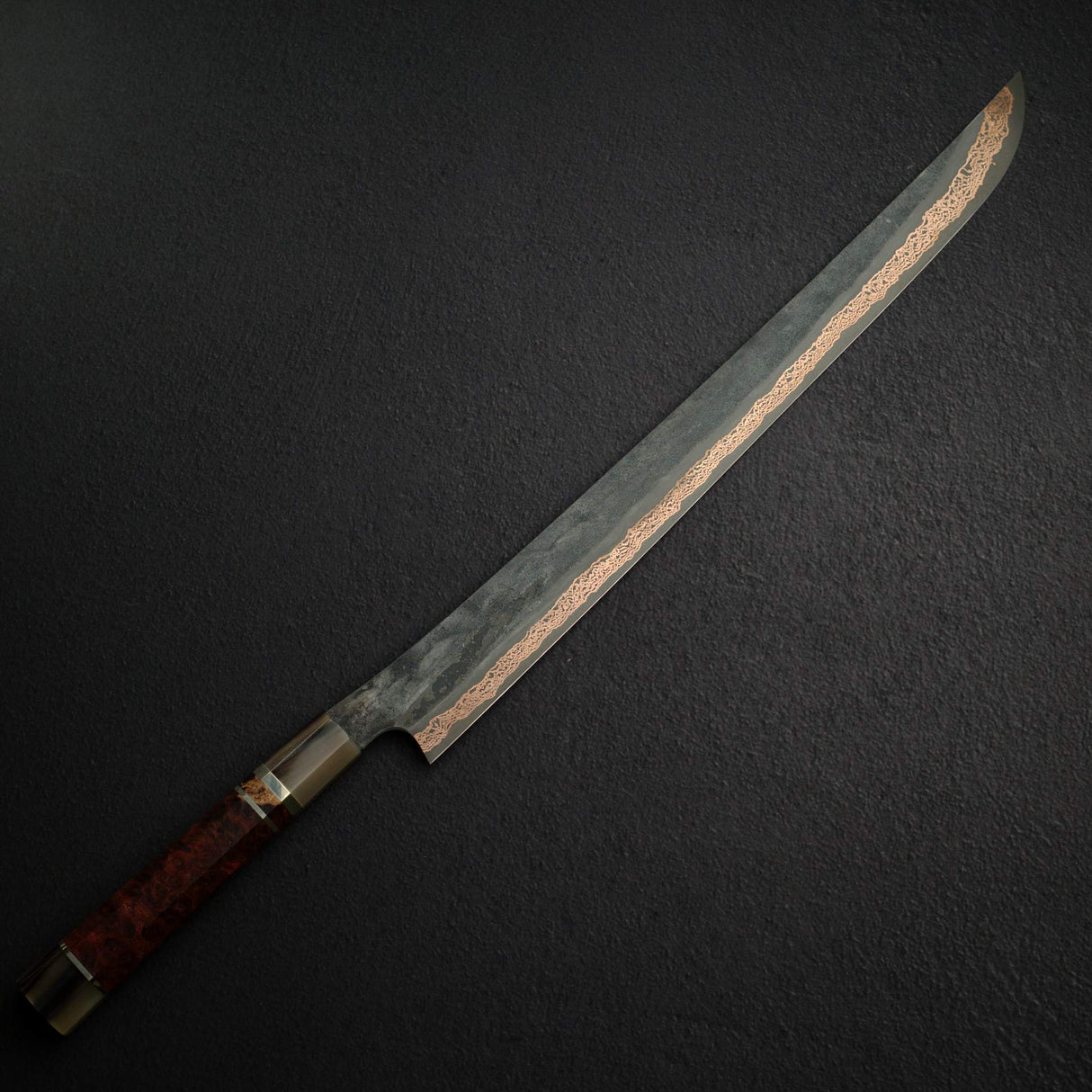 Hatsukokoro x Nigara Yorokobi SLD Copper Damascus Sujihiki 450mm Amboyna Triple Spacer Handle RARE