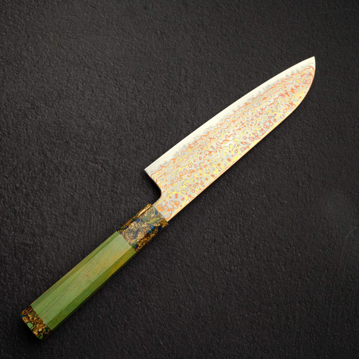 Hatsukokoro Kujaku V-Toku-2 Santoku 180mm Rainbow Damascus Finish