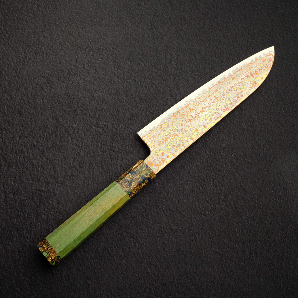 Hatsukokoro Kujaku V-Toku-2 Santoku 180mm Rainbow Damascus Finish