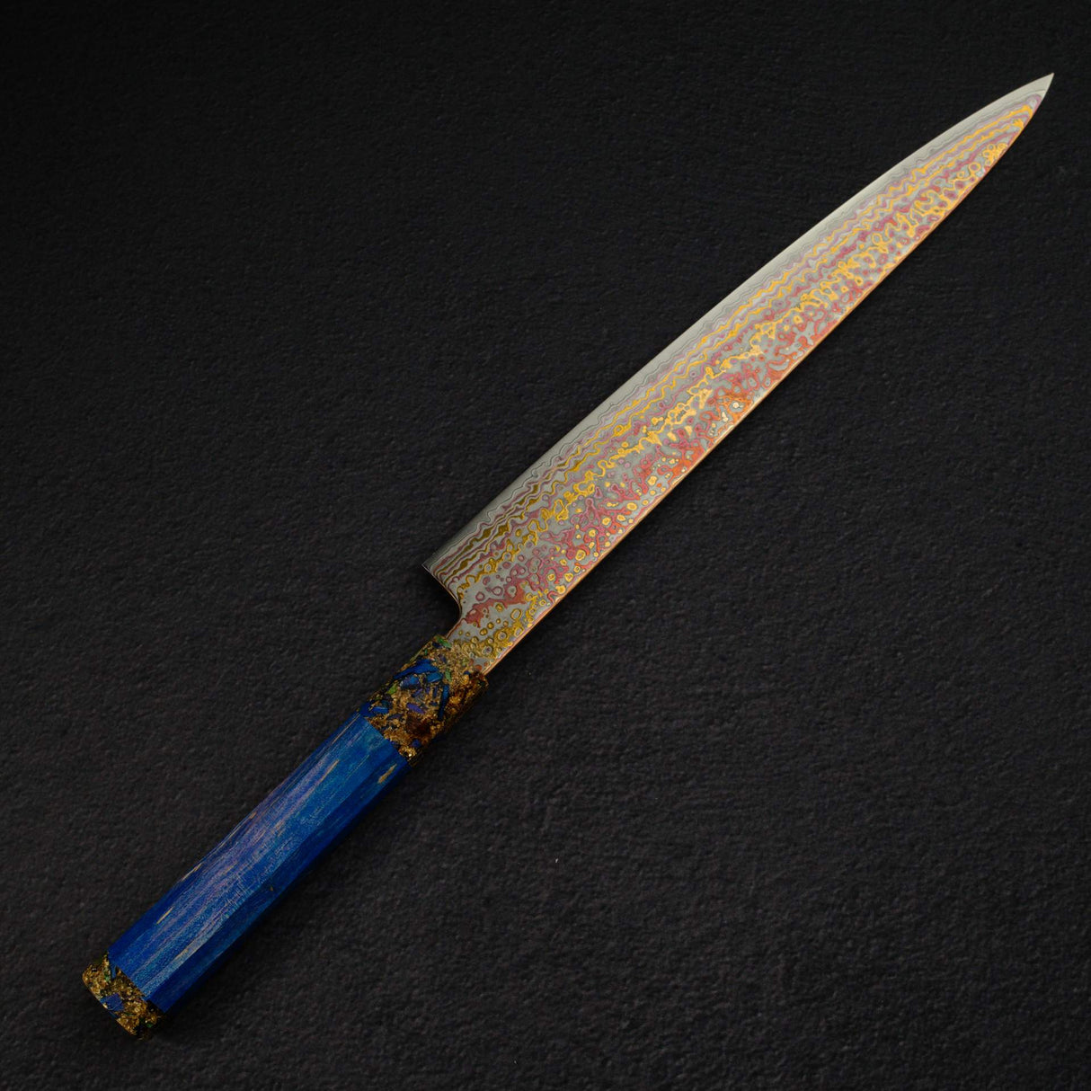 Hatsukokoro Kujaku V-Toku-2 Sujihiki 270mm Rainbow Damascus Finish Purple