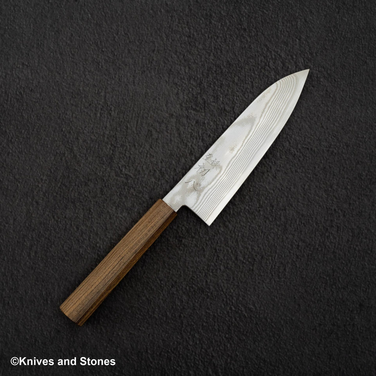 하츠코코로 긴소우 은삼강 니켈 다마스커스 산토쿠(다용도칼) 180mm 블랙 차카테 핸들