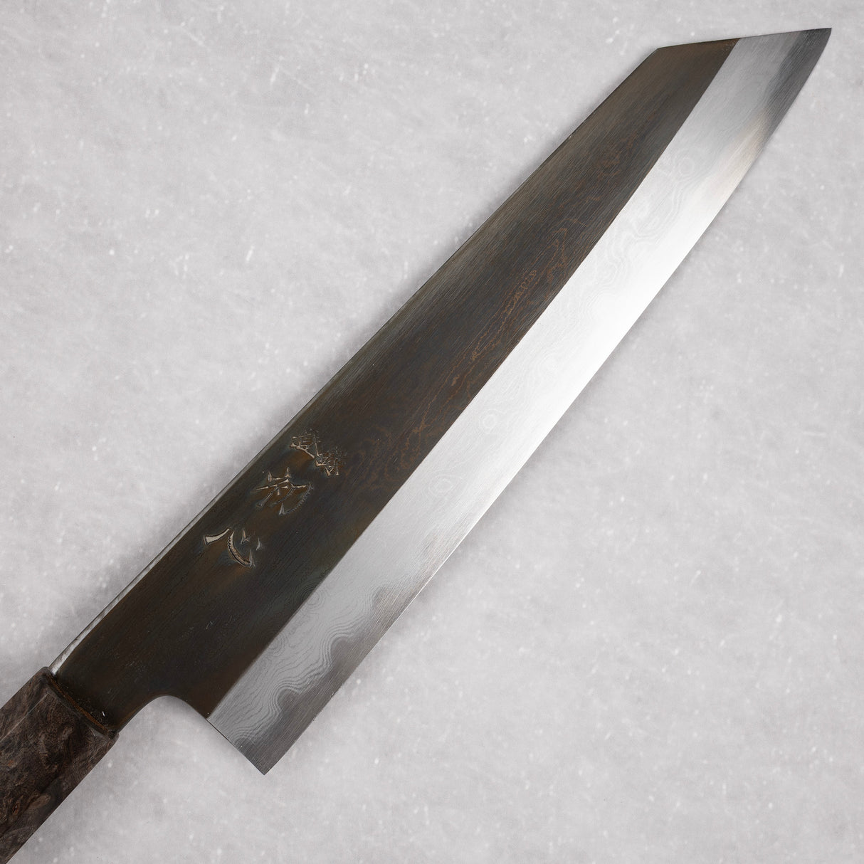 Hatsukokoro x Satoshi Nakagawa Blue 1 Etched Black Damascus K tip Gyuto 210mm
