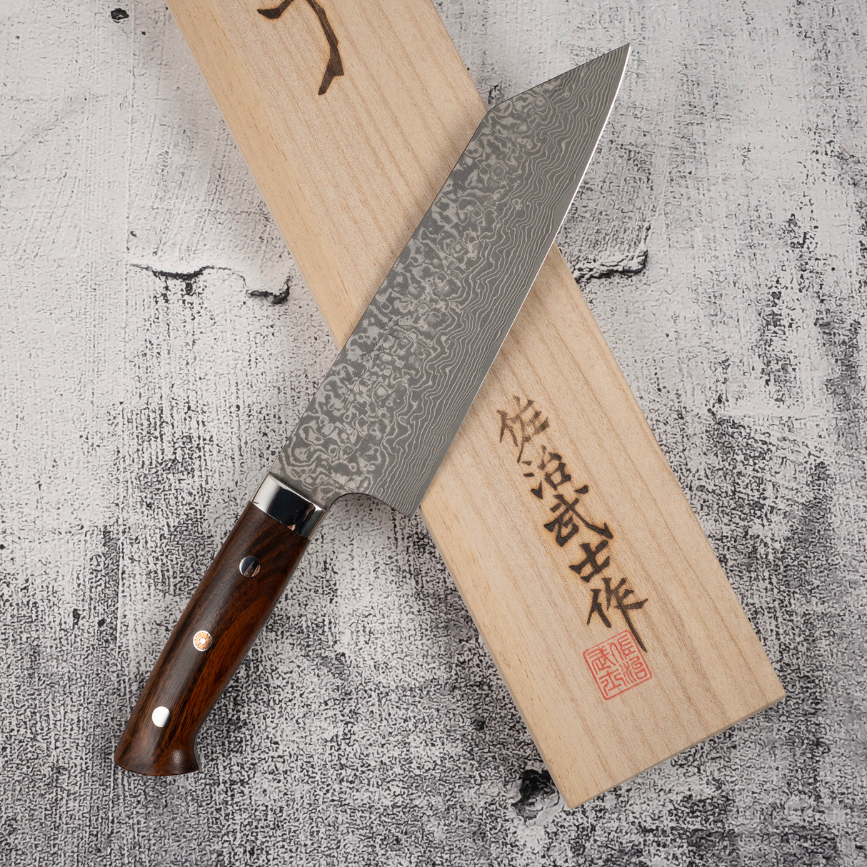 사지 타케시 SG2 블랙 다마스커스 분카 180mm 아이언우드 핸들