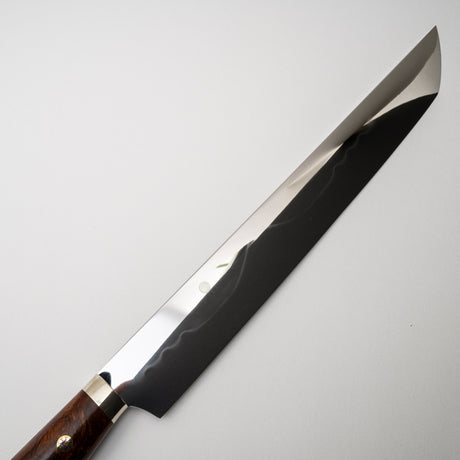 Yoshikazu Ikeda White 3 Honyaki Sakimaru Sujihiki 270mm Mt. Fuji Hamon Ironwood Handle SP2