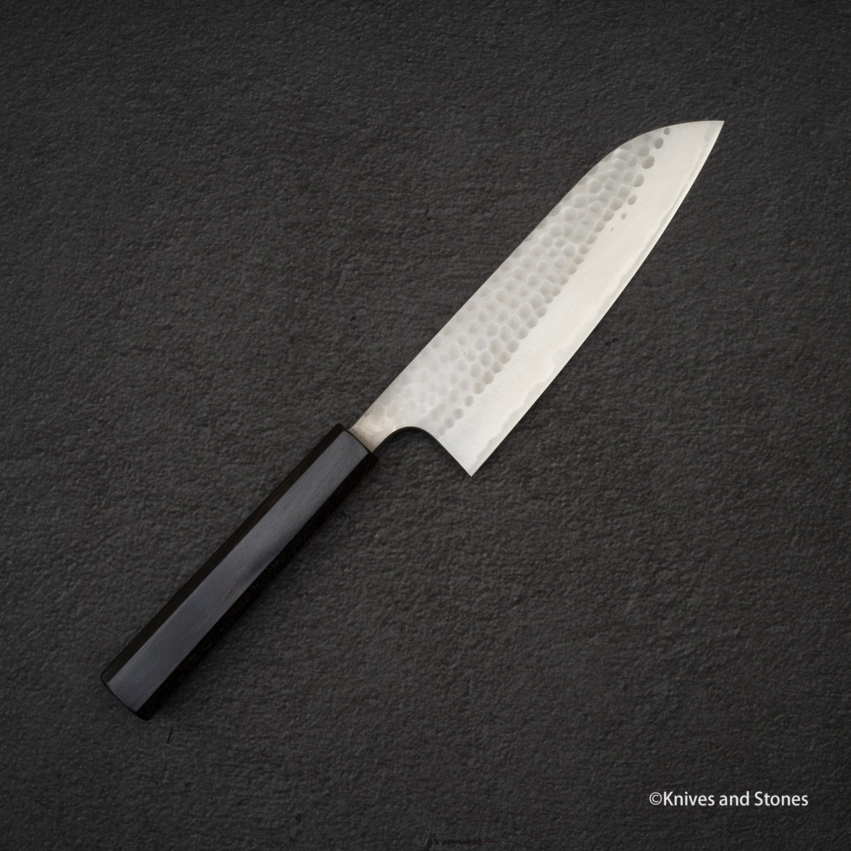 Anryu Blue 2 Tsuchime Santoku 170mm Stainless Clad Ebony