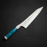 Kurosaki Kokusen Ei Aogami Super K tip Gyuto 240mm Turquoise White Ferrule
