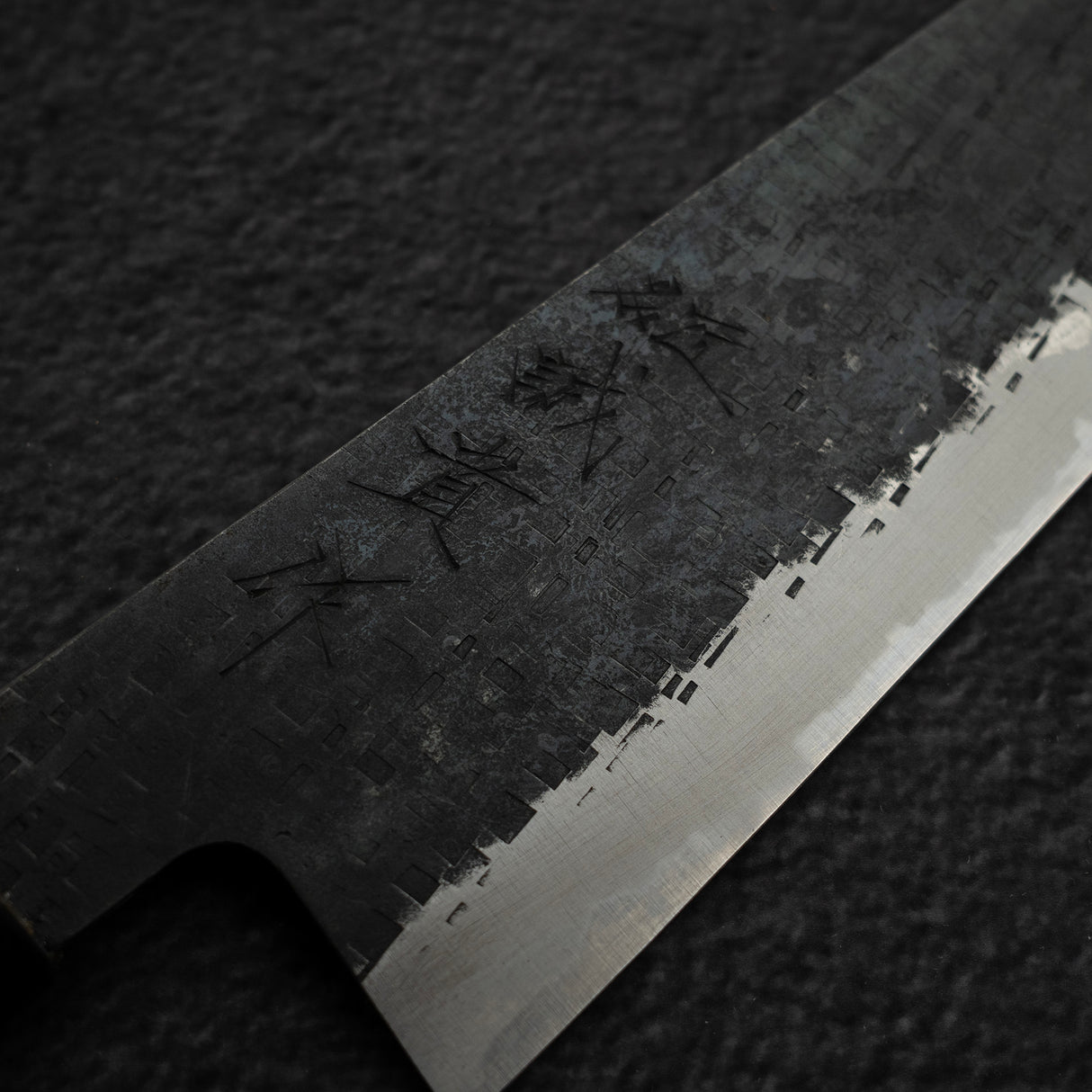 Tanaka Blue 2 Kurouchi Tsuchime Stainless Clad Bunka 165mm Howood Handle