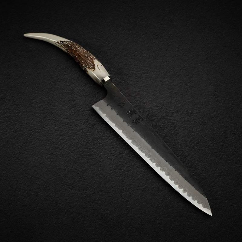 Hatsukokoro Shinkiro Aogami Super Gyuto 240mm Damascus Kurouchi Stag Handle