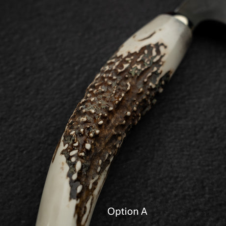 Hatsukokoro Shinkiro Aogami Super Gyuto 240mm Damascus Kurouchi Stag Handle