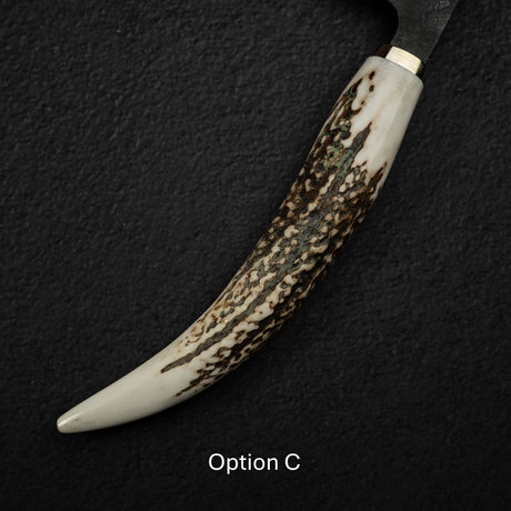Hatsukokoro Shinkiro Aogami Super Gyuto 240mm Damascus Kurouchi Stag Handle