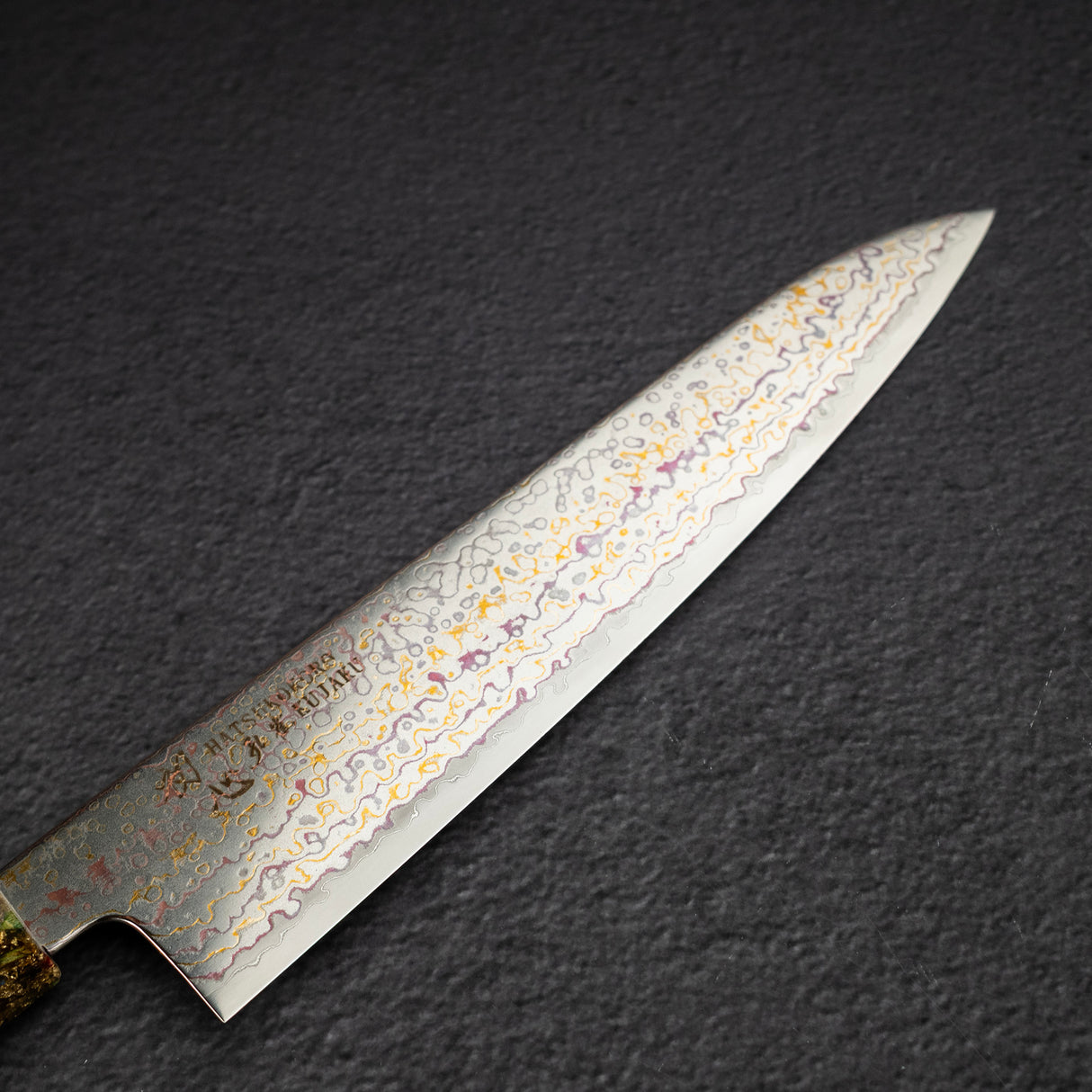 Hatsukokoro Kujaku V-Toku-2 Gyuto 210mm Rainbow Damascus Finish Green