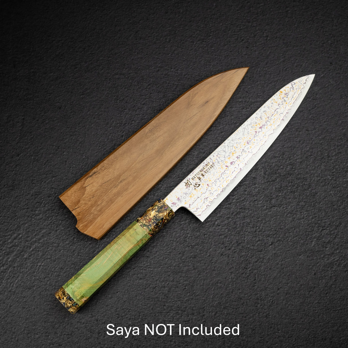 Hatsukokoro Kujaku V-Toku-2 Gyuto 210mm Rainbow Damascus Finish Green