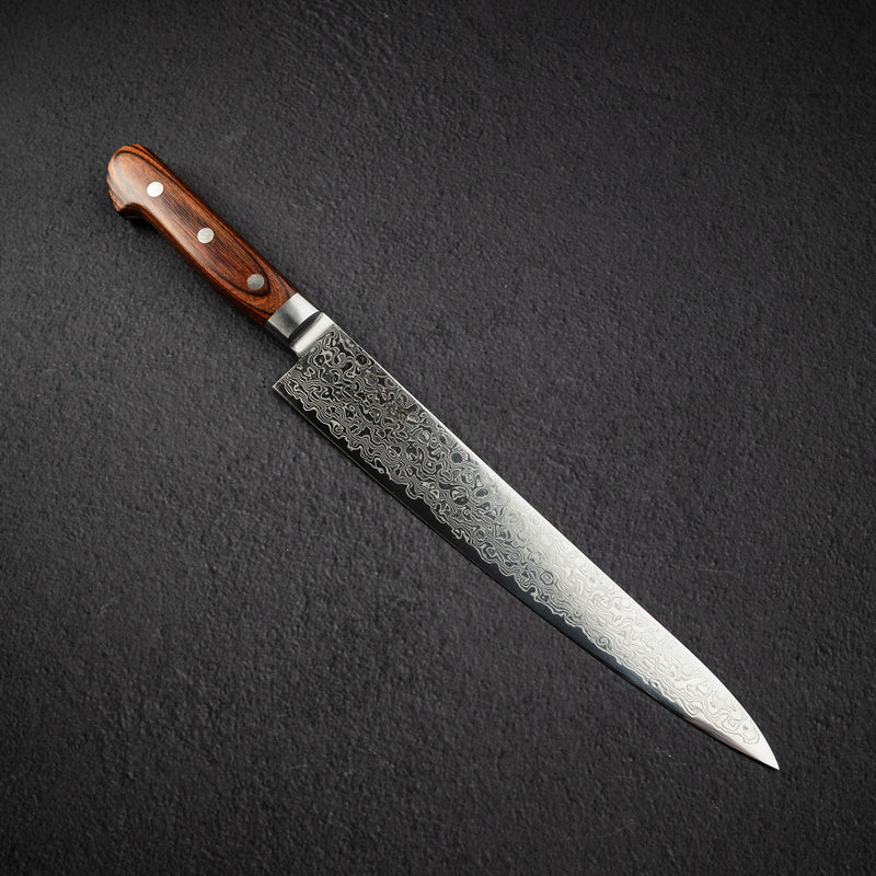 Tsunehisa ZA18 Damascus Sujihiki 240 mm Brown Western Handle
