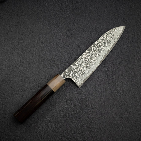 Takeshi Saji SG2 Black Damascus Santoku 180mm Ironwood Handle Wenge Saya