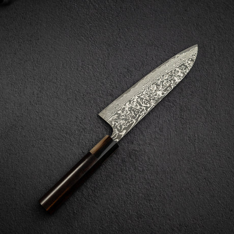 Takeshi Saji SG2 Black Damascus Santoku 180mm Ironwood Handle Wenge Saya