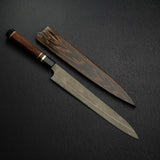 Nigara Ginsan Kurozome Damascus Sujihiki 300mm Triple Spacer Amboyna Handle w Saya