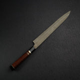 Nigara Ginsan Kurozome Damascus Sujihiki 300mm Triple Spacer Amboyna Handle w Saya