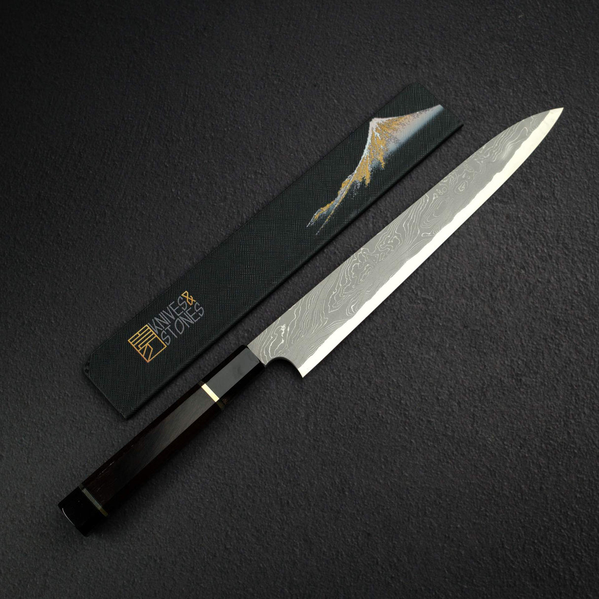 Nigara Anmon Blue 2 'Nejiri' Twist Bar Damascus Yanagiba 270mm