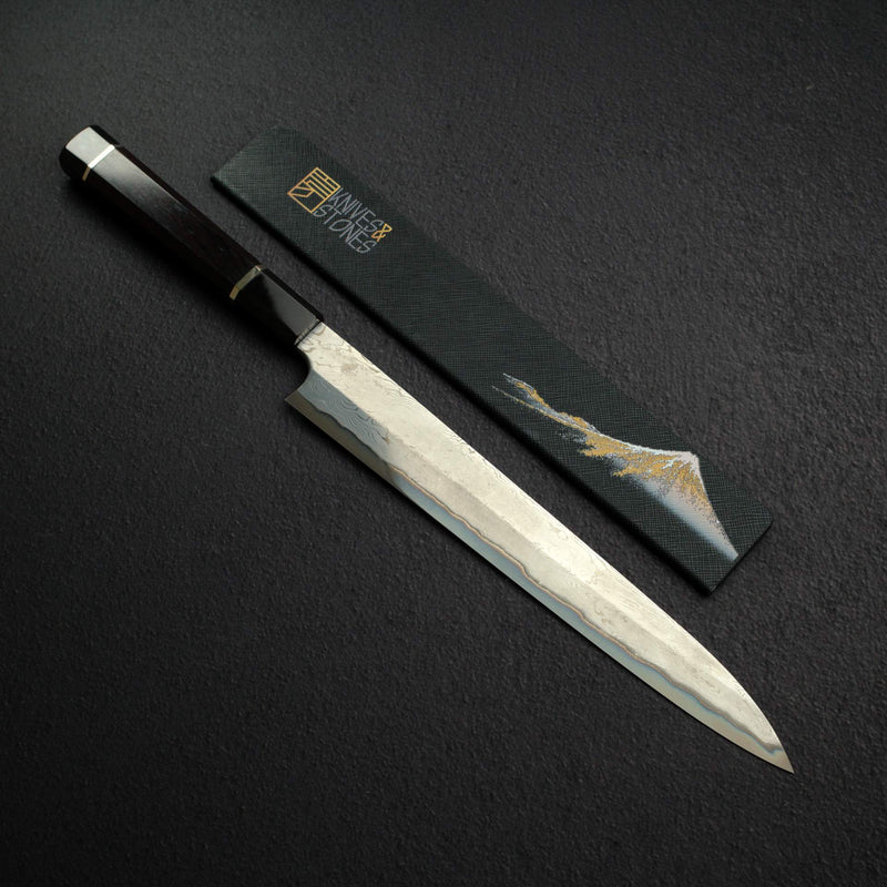 Nigara Anmon Blue 2 Polished "Nejiri" Twist Bar Damascus Yanagiba 270mm
