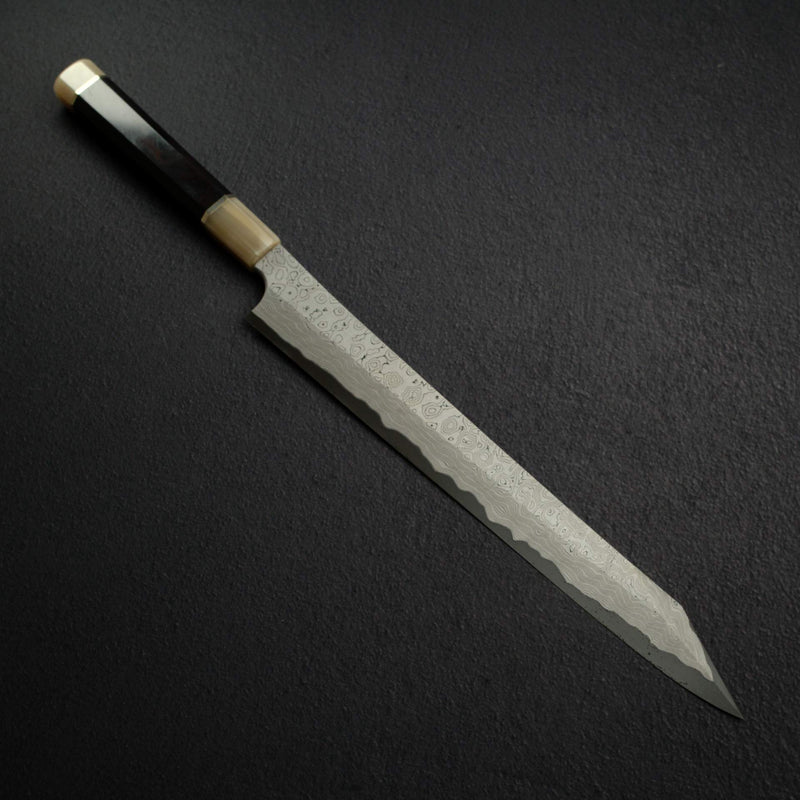 Nigara Anmon Kurozome Blue 2 Damascus Kiritsuke Yanagiba 330mm