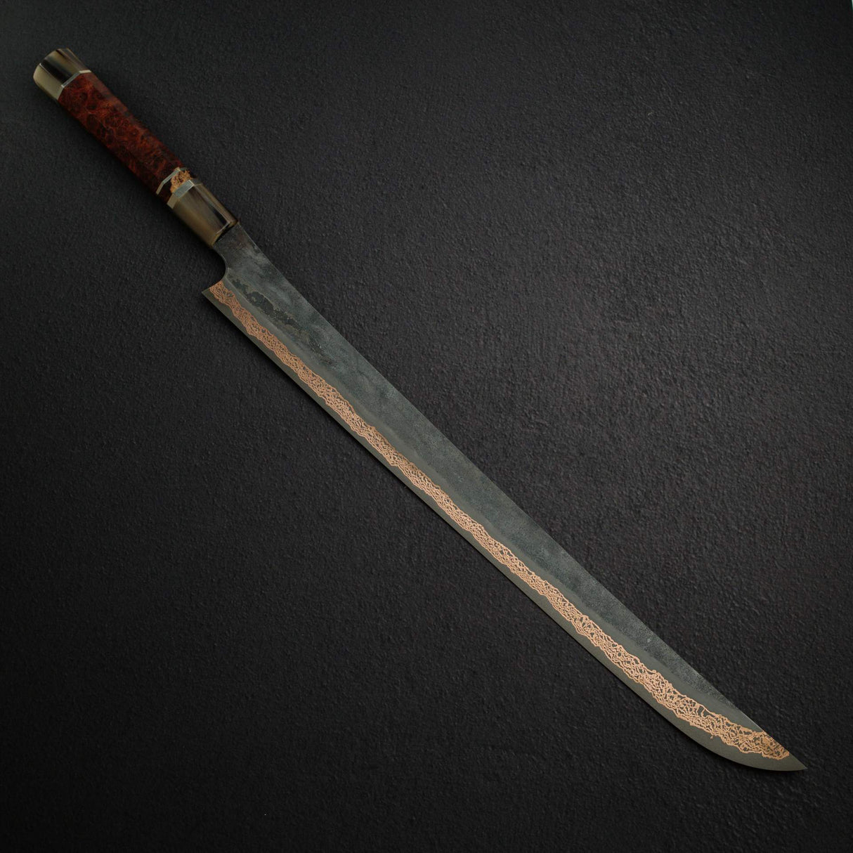 Hatsukokoro x Nigara Yorokobi SLD Copper Damascus Sujihiki 450mm Amboyna Triple Spacer Handle RARE