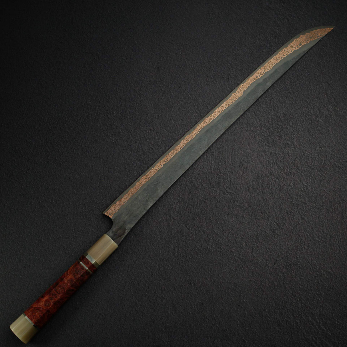 Hatsukokoro x Nigara Yorokobi SLD Copper Damascus Sujihiki 450mm Amboyna Triple Spacer Handle RARE