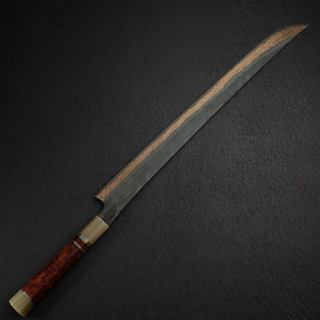 Hatsukokoro x Nigara Yorokobi SLD Copper Damascus Sujihiki 450mm Amboyna Triple Spacer Handle RARE