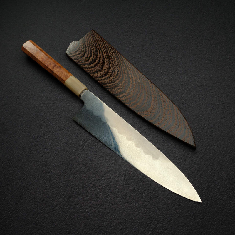 XINGUO Aogami Super Honyaki Gyuto 240mm Marble Ferrule Amboyna Burl Handle with Saya
