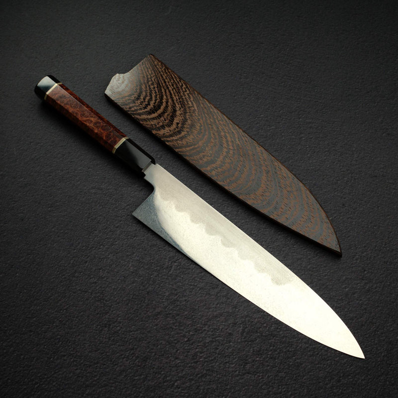 XINGUO Aogami Super Honyaki Gyuto 240mm Double Spacer Amboyna Burl Handle with Saya
