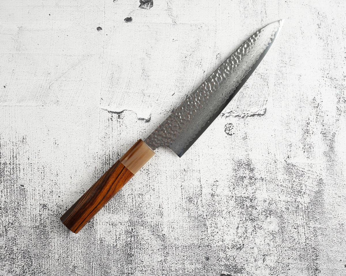 Heart Shape Desert Ironwood Blonde Horn handle mounted on knife