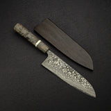 사지 타케시 SG2 블랙 다마스커스 산토쿠(다용도칼) 180mm 자작나무 핸들