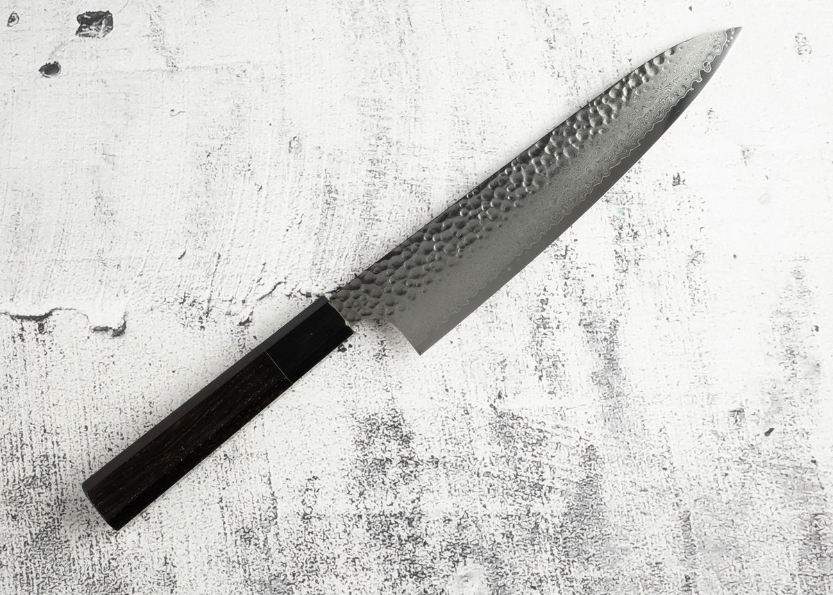Octagonal Ebony Black Horn handle mounted on knife