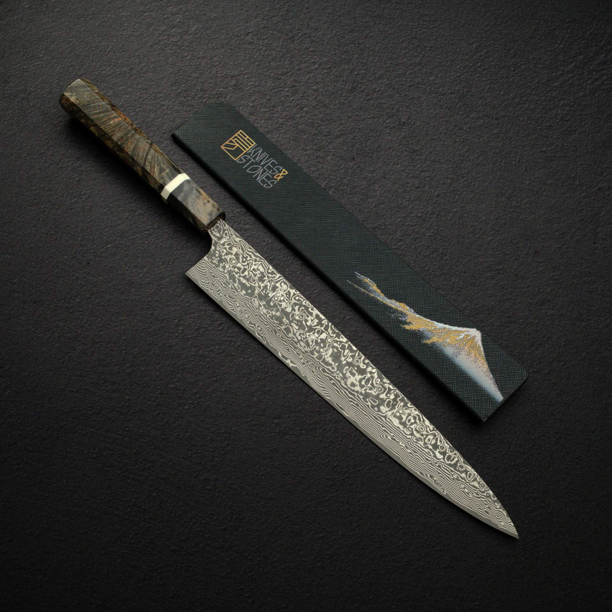 Takeshi Saji SG2 Black Damascus Sujihiki 270mm Birchwood Handle w/ Guard