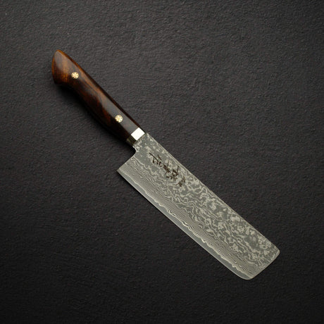 Tanaka R2 Etched Black Damascus Nakiri 165mm Ironwood Handle