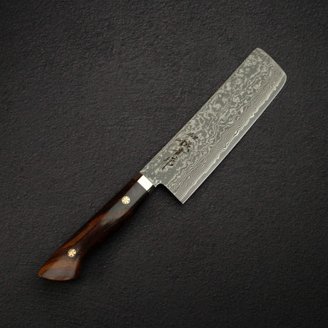 Tanaka R2 Etched Black Damascus Nakiri 165mm Ironwood Handle