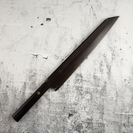 Exotic: Yoshikazu Ikeda Blue #1 Mizu-Honyaki K-tip Yanagiba 300mm with Blood Groove Ebony Set