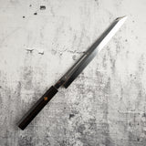 Exotic: Yoshikazu Ikeda Blue #1 Mizu-Honyaki K-tip Yanagiba 300mm with Blood Groove Ebony Set