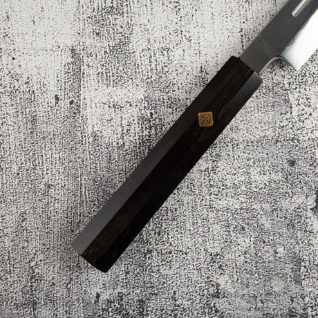 Exotic: Yoshikazu Ikeda Blue #1 Mizu-Honyaki K-tip Yanagiba 300mm with Blood Groove Ebony Set