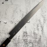 Exotic: Yoshikazu Ikeda Blue #1 Mizu-Honyaki K-tip Yanagiba 300mm with Blood Groove Ebony Set