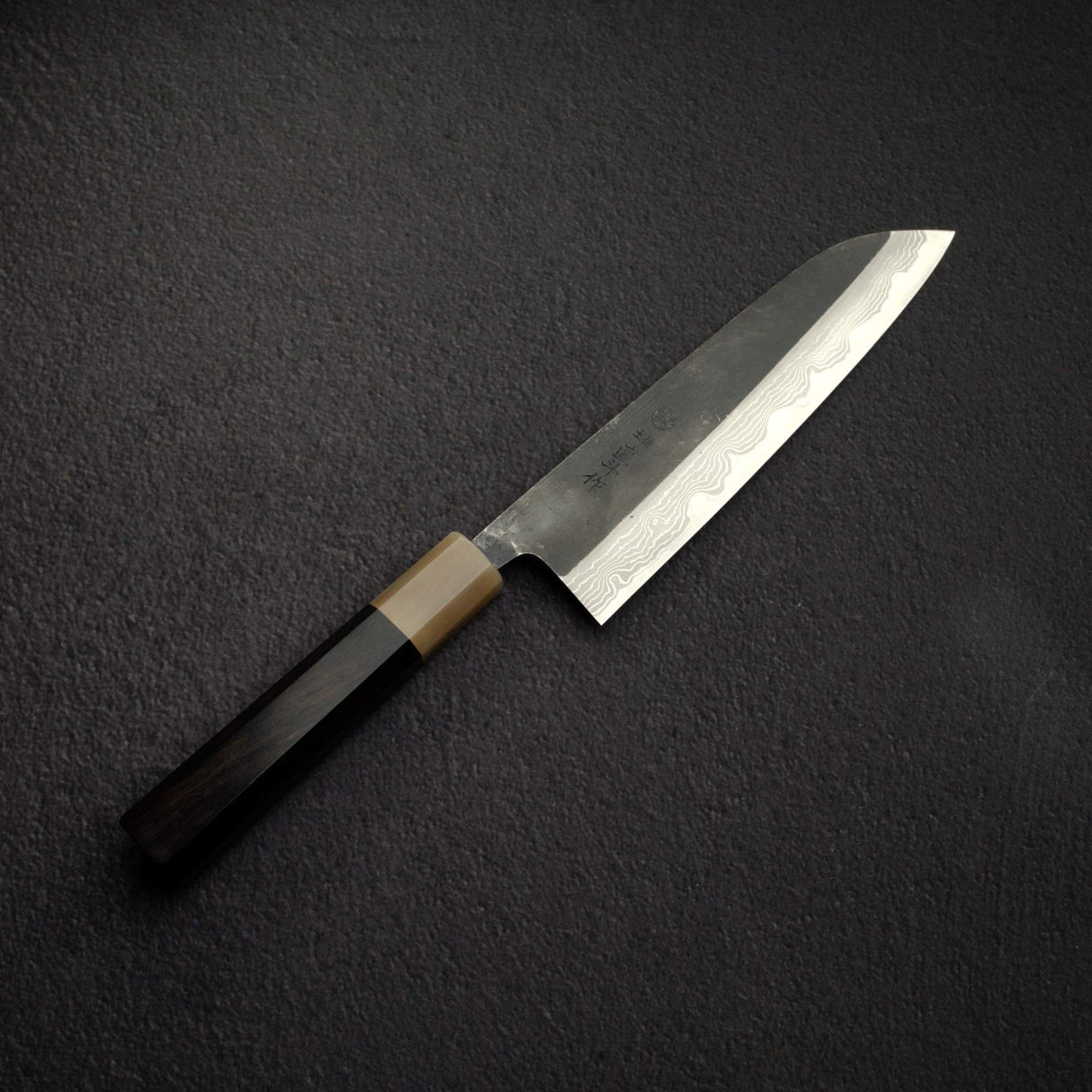 Naoto Blue 1 Damascus Kurouchi Santoku 180mm