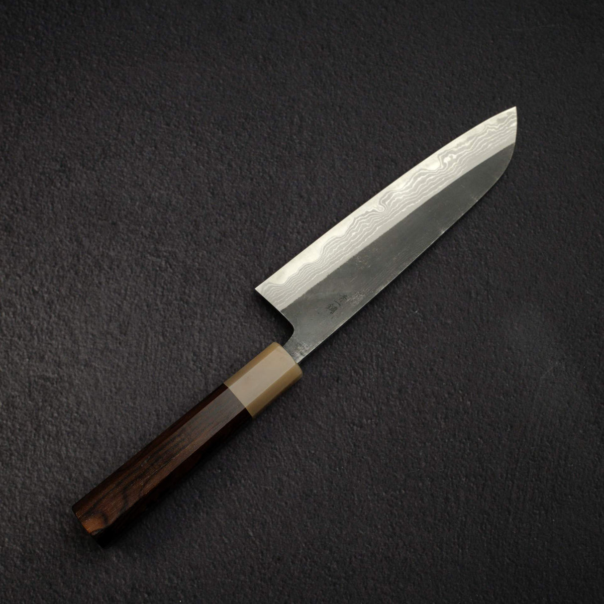 Naoto Blue 1 Damascus Kurouchi Santoku 180mm