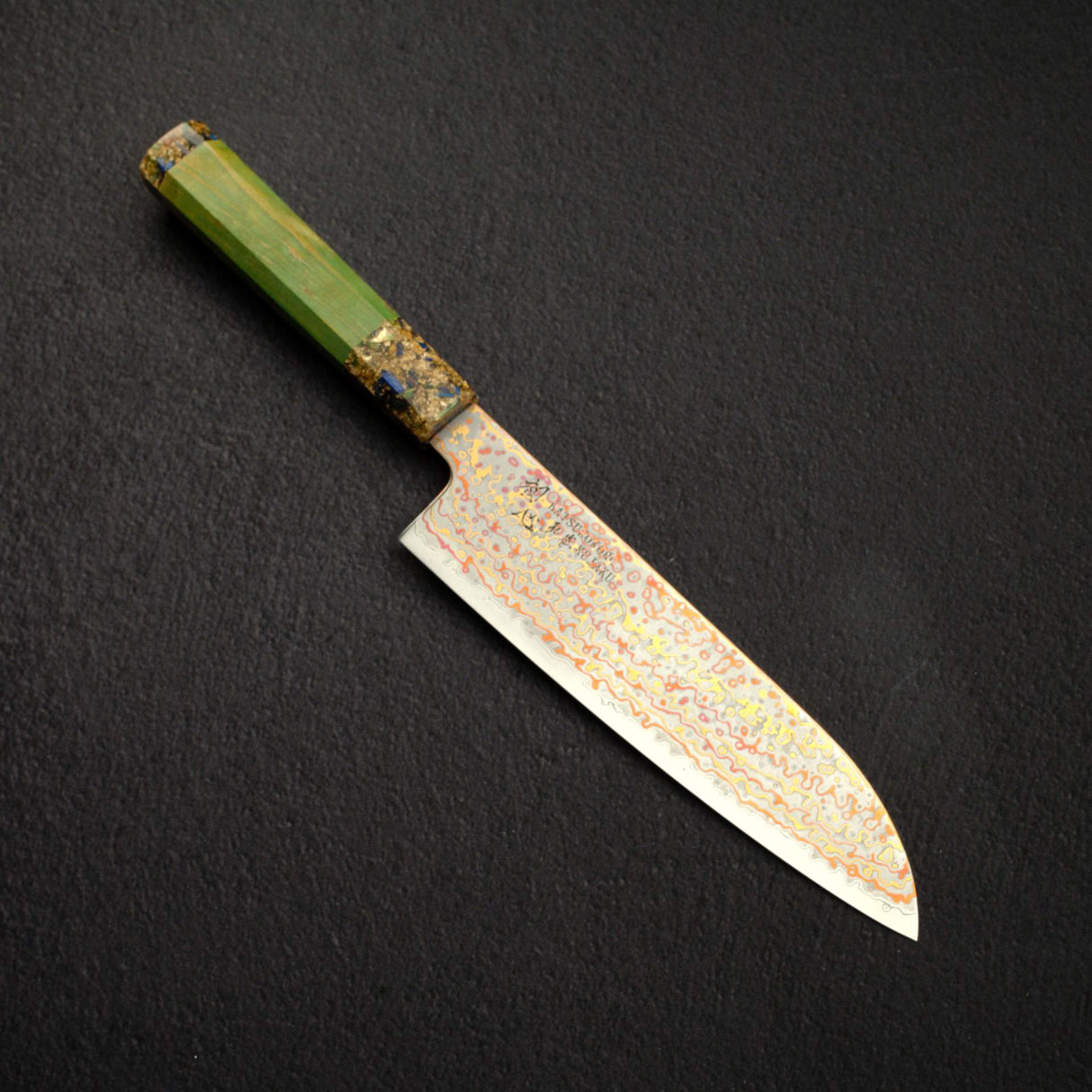 Hatsukokoro Kujaku V-Toku-2 Santoku 180mm Rainbow Damascus Finish