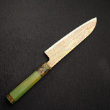 Hatsukokoro Kujaku V-Toku-2 Santoku 180mm Rainbow Damascus Finish